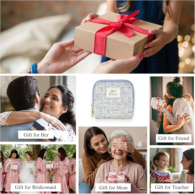 Stratalife Travel Jewelry Case Organizer for Women Portable Jewelry Box with Small Pouches for Gemstones Healing Crystal Bracelets, Necklace Bangles Storage, Pendants Ring Holder Zipper, Quilted Blue