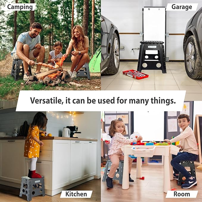 Versatile Folding Step Stool 15.7 in - Foldable Step Stool for Kids, Home, Camping, and Office - Lightweight, Sturdy, and Portable Foldable Stool, for Outdoors and Indoor Fun MOJO VENTURES