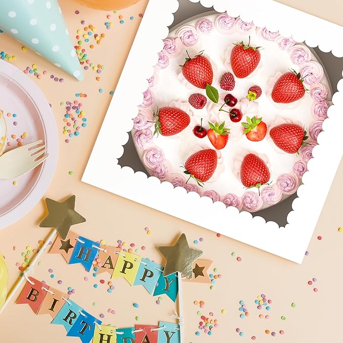 7 Pack Cake Boxes, 10x10x8 Inches Tall Cake Box with Window, White Cake Boxes with Cake Boards, Square Bakery Box, for Cake, Treat Cookie Dessert, Pastry, Birthday Party, Mother's Day, Weddings
