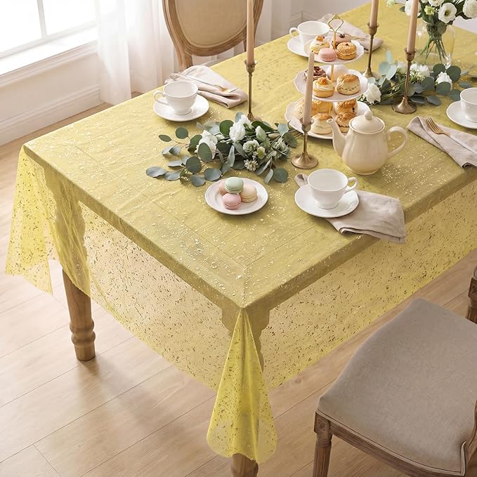 Horaldaily Yellow Gauze Tablecloth 60x104 Inch Rectangular, Golden Sequin Glitter Metallic Foil, Sheer Tulle Cheesecloth for Wedding Baby Shower Ceremony Birthday