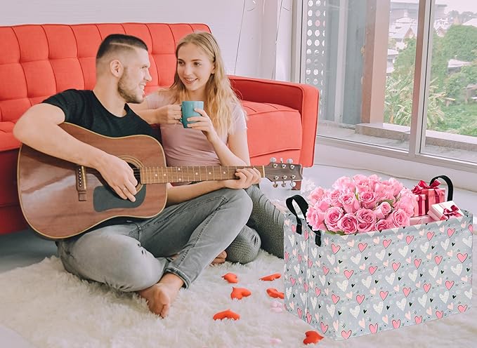 Rec Heart Print Box Hamper Storage Basket Collapsible Organizer Bin Gift Shelf Baskets for Home and Kitchen Storage