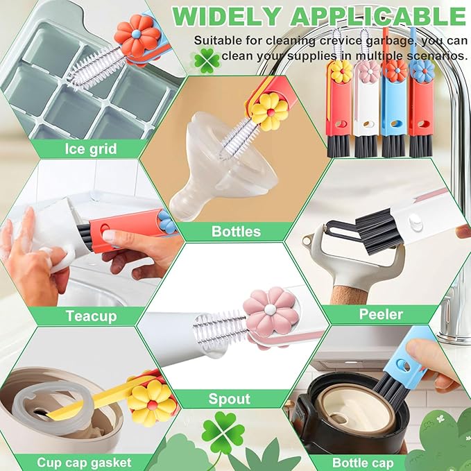 3 in 1 Cup Lid Cleaning Brush, Multifunctional Gap Cleaning Brush, Home Kitchen Crevice Brush, Portable Bottle Cleaner Brush for Cleaning Tight Spaces, Bottle Gaps, Travel Mug Caps(4 PCS)
