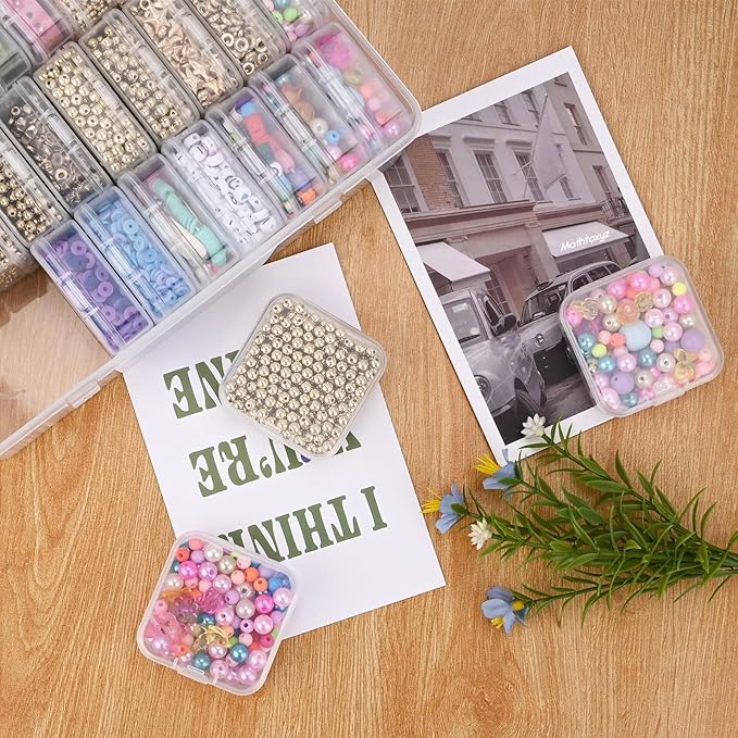 Mathtoxyz Bead Organizer Box, 31Pcs Small Beads Organizers and Storage Plastic Cases Mini Clear Dimond Storage Containers Boxes with Hinged Lid and Rectangle for Bracelet Making DIY Jewelry Craft Nail