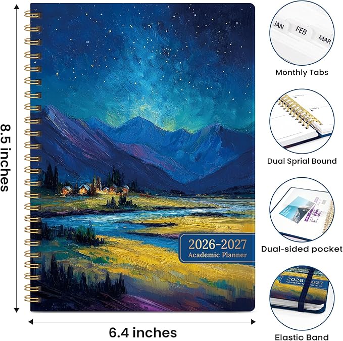 Academic Planner 2026-2027, Weekly and Monthly Calendar Book, July 2026 – June 2027, Hardcover Planner with Tabs, Perfect for Teachers, Students, Women & Men, A5 (6.4" x 8.5") - Night Peak