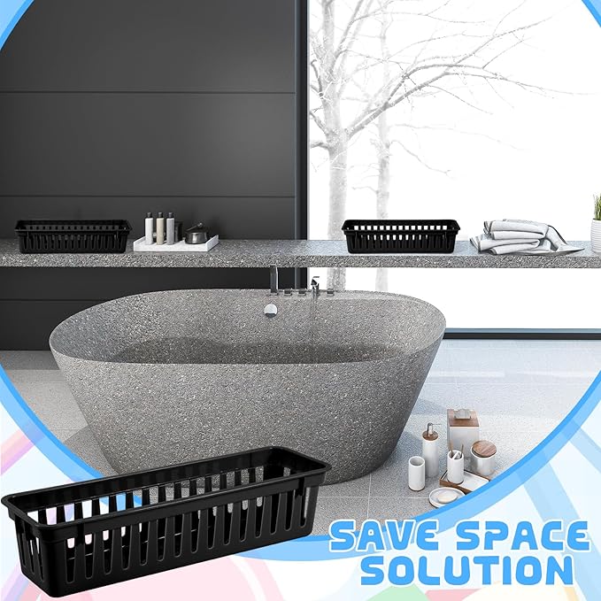 12 Pcs Black Slim Plastic Storage Baskets Tray 10 x 3 x 2.5 Inch Compact Stackable Desk Organizer for Office, Classroom, School Supplies, and Home Storage, Organization(Black)