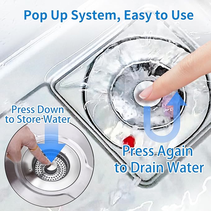 3-in-1 Kitchen Sink Drain Strainer, Pop-up Sink Stopper Kitchen Drain, Anti-Clogging Strainer Basket Odor Prevention Plug Stopper for US Standard 3-1/2” Drain (Silver-2pcs)