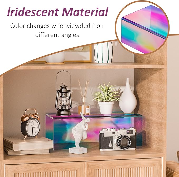 Acrylic Shelf Riser 12x5.1x4 pack of 2, Iridescent Acrylic Stand for Funko Pop, Collectibles, Brand Store, Home Storage Organizer, 12x5.1x4 Inch