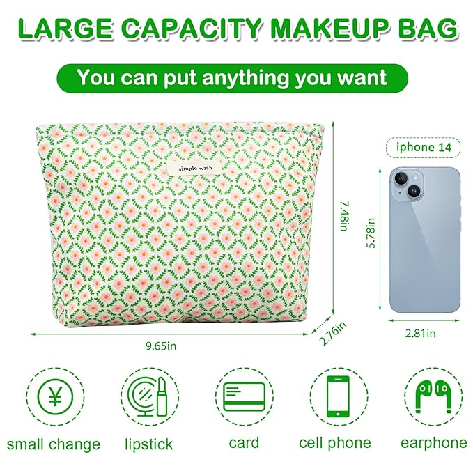 ZLFSRQ Flower Makeup Bag Travel Cute Floral Cosmetic Bag for Women Girls Small Pink Flower Makeup Zipper Portable Storage Toiletry Pouch for Purse Aesthetic Christmas Essential Cosmetic Organizer