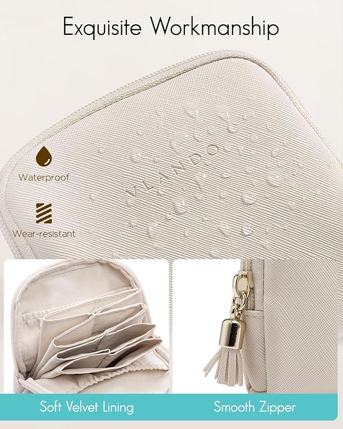 Vlando Mini Jewelry Travel Case, Jewelry Pouch Bags with Zipper, Velvet Jewelry Organizer Storage Bag for Bracelet Rings Earring Travel Essentials Gifts for Women Girl-Beige