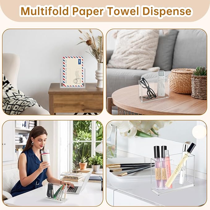 2 Pack Acrylic Napkin Holder, Clear Upright Napkin Dispenser with Non-Slip Pads, Disposable Paper Hand Towel Holder for Dinner Kitchen Restaurant Party