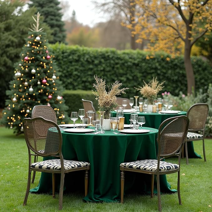 sancua Round Tablecloth 132 Inch Diameter, 6 Pack Hunter Green, Circle Polyester Fabric Table Cloth for Christmas Party Reception Banquet Birthday, Washable Formal Table Cover(Fit 54-96 Inch Tables)