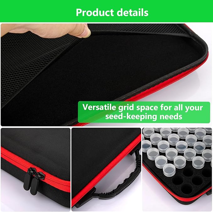 70 Slots Seed Organizer Storage Box with 10PCS Seed Envelopes, Premium Seed Containers for Various Sizes Vegetable and Flower Garden Seeds, Gardening Seed Keeper Set with Useful Accessories (Red)