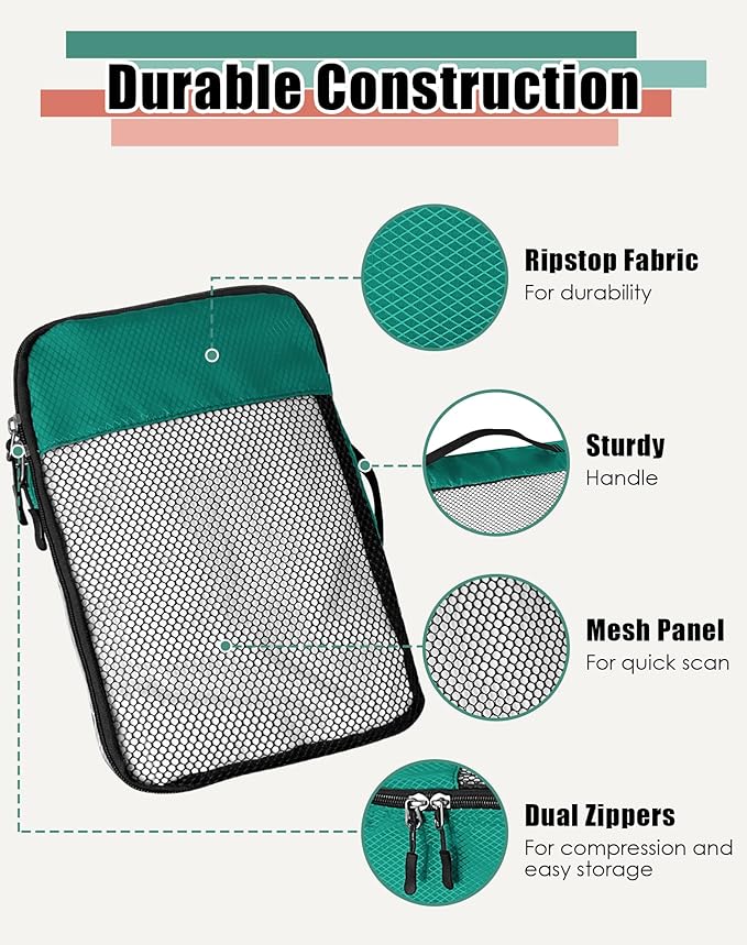 4-Piece Packing Cubes Travel Accessories Set for Suitcases - Luggage Organizer Bags with Double Zipper - Mesh Top - Small - Green