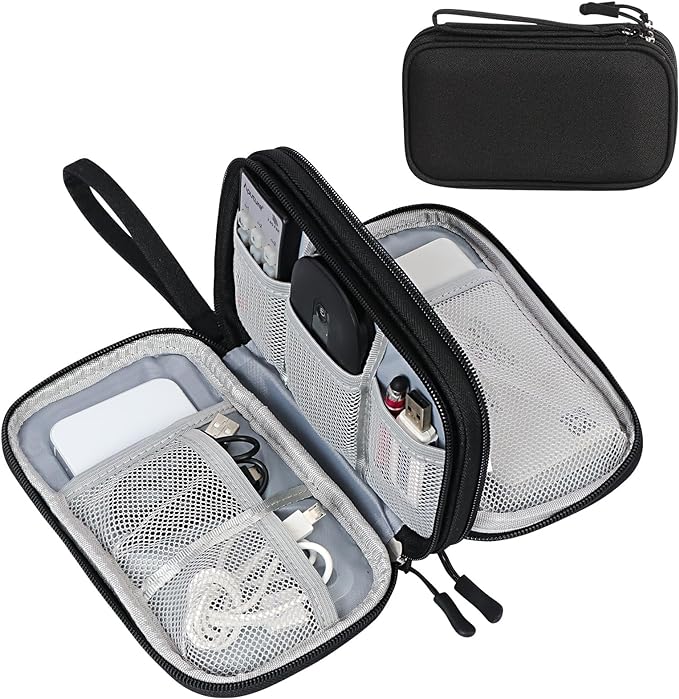FYY Electronic Organizer, Travel Cable Organizer Bag Pouch Electronic Accessories Carry Case Portable Waterproof Double Layers Storage Bag for Cable, Cord, Charger, Phone, Earphone, Large Size, Black