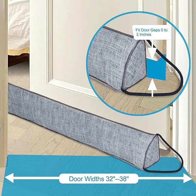 QUOLIX Triangle Under-Door Draft Stopper, 38 Inch Noise Blocker, Weighted Weather Stripping, Gray Cotton & Polyester, Multi-Function Noise & Light Blocker, Gray