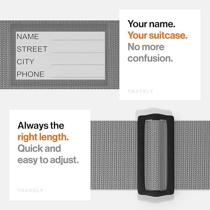 TRAVELY Luggage Straps - Particularly conspicuous & Secure - Incl. 4 Name Tags - Luggage Strap Ideal crosswise - [Set of 4]