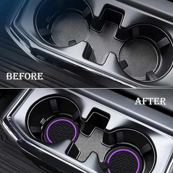 4-Piece Anti-Slip Car Cup Coaster Set – 2.75 Inch Auto Insert Drink Mats, Perfect for Coffee & Beverages – Stylish Interior Decor for Women & Girls (Black & Purple)