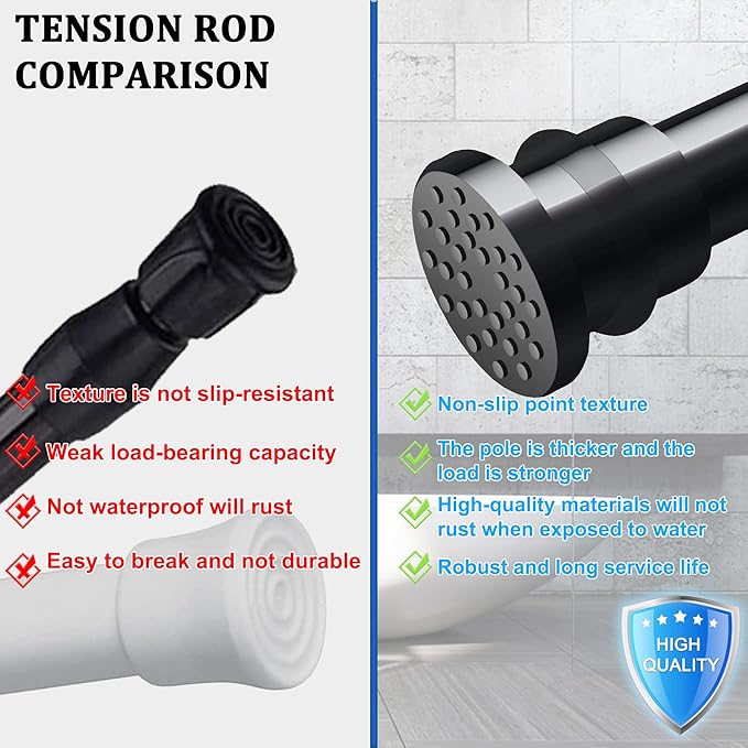 Small Tension Curtain Rods 16 to 28 Inches, Adjustable Expandable Short Shower Rod Non-Slip Non Drill Spring Tension Rod for Windows, Closet, Kitchen, Black