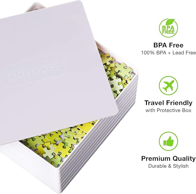 Tidyboss 8 Puzzle Sorting Trays with Lid 10" x 10" - Portable Jigsaw Puzzle Accessories White Background Makes Pieces Stand Out Sort Patterns, Shapes and Colors | for Puzzles Up to 1500-2000 Pieces