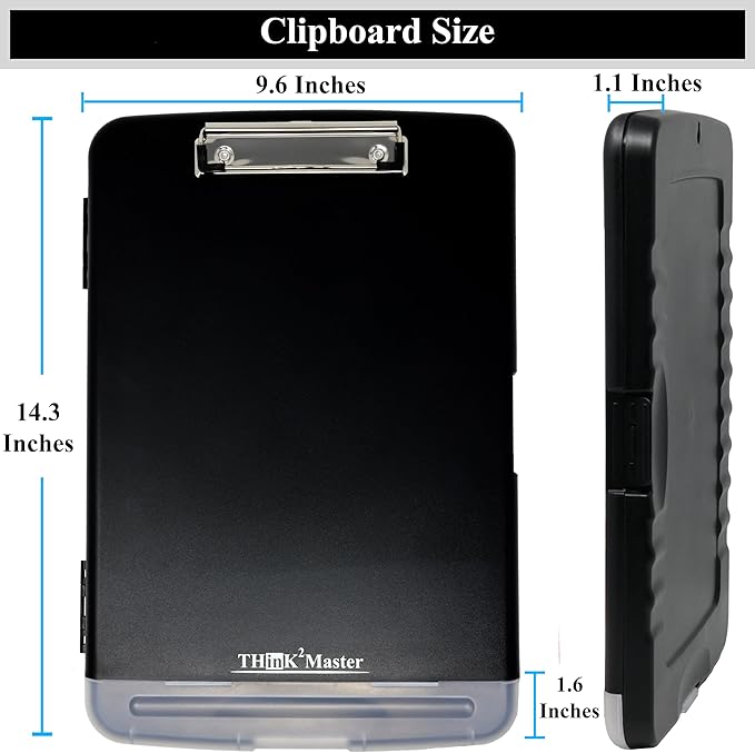 Think2Master Black Plastic Storage Clipboard with Pencil Holder. | 25% Heavier & 25% Sturdier| Heavy Duty. Must Have for Nurses, Teachers & Classrooms.