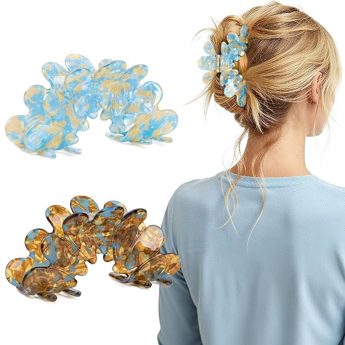 2 Pack Hair Claw Clips Women Large Tortoise Hair Clip French Design Barrettes Celluloid Leopard Print Accessories Jaw Clips for Thick Hair