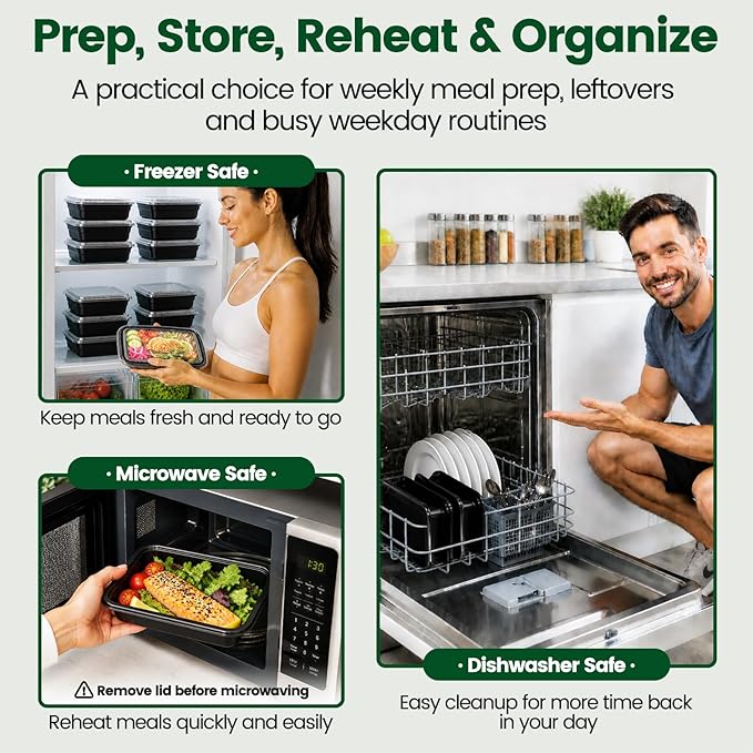 Meal Prep Containers with Lids 32oz-50 Pack & 50 Forks Individually Wrapped, Disposable Food Storage Containers BPA Free, Leak-Resistant, Microwave & Freezer Safe for Salad,Lunch,Take out,Togo Box