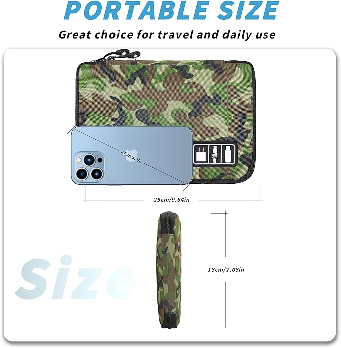 Electronics Organizer, Travel Cord Organizer Pouch, Portable Cable Organizer Bags, Travel Electronic Accessories Storage Case for Cables, Cords, Charger, Phone (Camouflage Green)