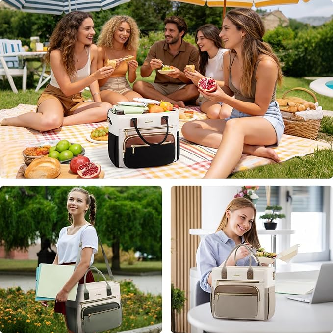 LOVEVOOK Insulated Lunch Bag Women,Wide Opening Adult Lunch Box Women with Cup Holder,X Large Leakproof Cooler Bag for Work Picnic Beach Family College Mom,Lunch Teacher Breast Pump Diaper Tote Bag