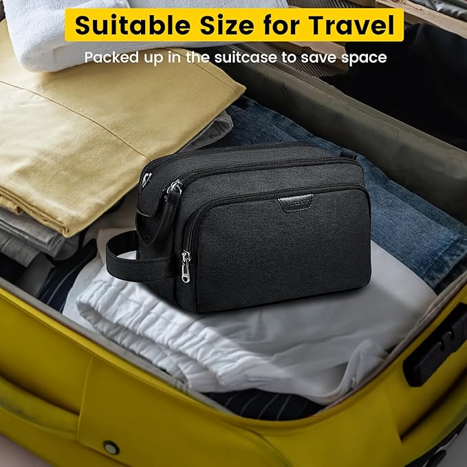 Vorspack Travel Toiletry Bag - Water Resistant Travel Bag for Toiletries, Cosmetics, Accessories, Gifts for Men - Black