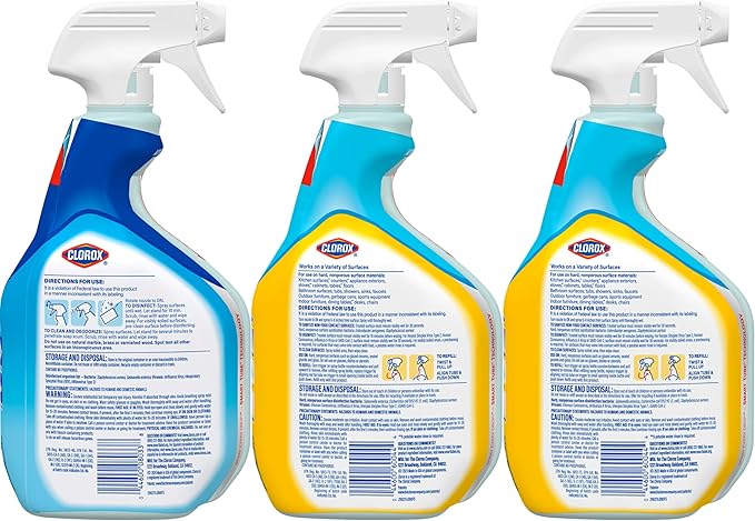 Clorox Disinfecting All-Purpose Cleaner 32 Oz and Bathroom Cleaner, Household Essentials, 30 Oz, Pack of 3