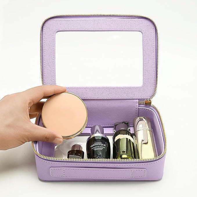 Aveniee Clear Makeup Bag Organizer, Travel Toiletry Bag Cosmetic Case for Women, Portable Make Up Skincare Pouch Car Organizer Bag with Zippers for Essentials,Lilac