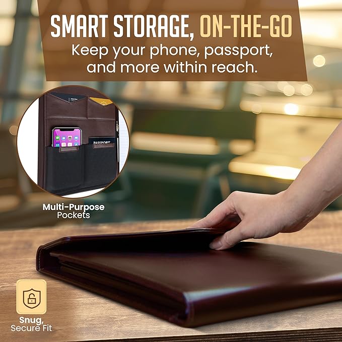 STLYIO Trifold Padfolio - Magnetic Closure. Stretchable Compartment for Tablet, Documents. Elastic Pockets for Phone, Gadgets, Passport, Travel Documents. Letter-Sized Notepad and Gift Box Included.