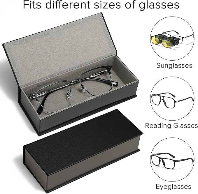 2Pack Leather Glasses Case for Women Men Book-like Hard Shell Eyeglass Bag With Carrying Strap Soft Sunglasses Pouch