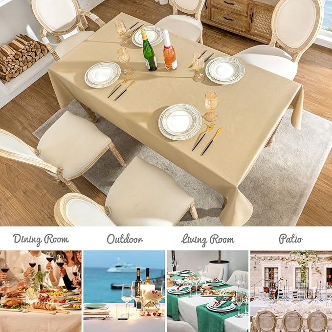 Faux Linen Rectangle Tablecloth Waterproof 60x144 inch Table Cloth Stain and Wrinkle Resistant Washable, Decorative Fabric Table Cover for Dining, Kitchen, Wedding and Parties, Coffee