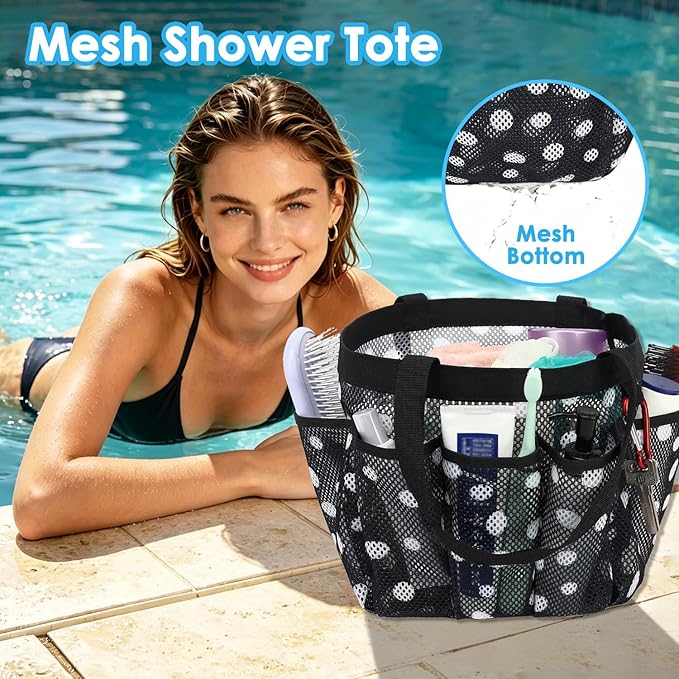 Fammart Mesh Shower Caddy Portable for College Dorm Room Essentials, 8-Pocket Large Shower Basket Tote Bag with 2 Handles for Toiletry, Bathroom, Beach, Camp, Gym
