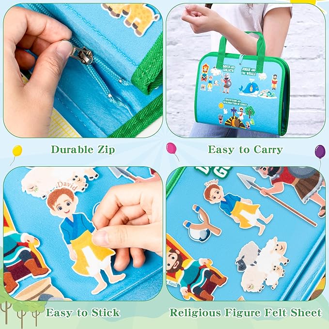 WATINC Portable Board Felt Board Stories Set - 6pack Learning Story Board Gift, Early Educational Travel Storytelling Interactive Play Kit for School Classroom Kids Toddlers (Bible Religious Story)