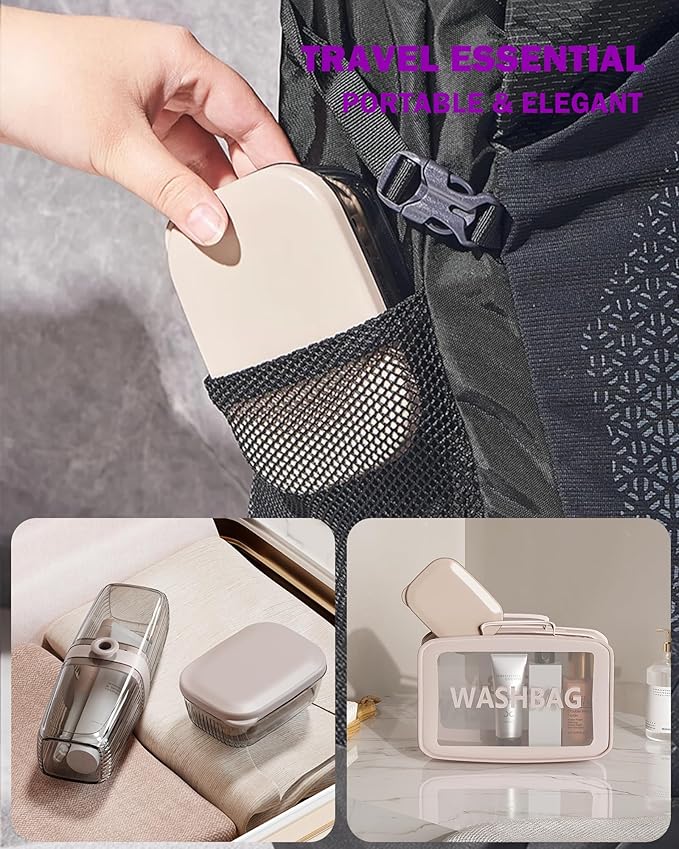 Travel Essentials Soap Holder with Lid,Leakproof Soap Dish with Drainage Layer, Portable Travel Soap Bar Case for Camping, Gym, Bathroom,Kitchen,Dormitory,Hotel(Clear)