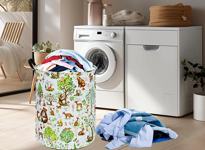 Tree Print Round Laundry Hamper Storage Basket Bins Clothes Nursery Hamper for Home, Gift Storage Bins with Handles
