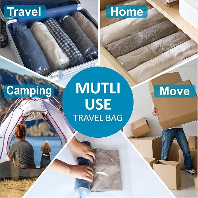 Compression Bags for Travel - Travel Essentials - 24 Pack Space Saver Bags - No Vacuum Needed - Compression Packing Bags for Cruise Accessories