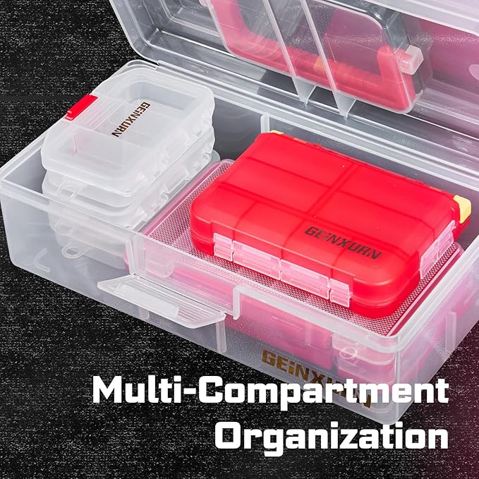 Plastic Tools Box Set, 7Pieces Red Transparent Portable Storage Case for Various Tools and Small Parts Accessories Storage Organizer