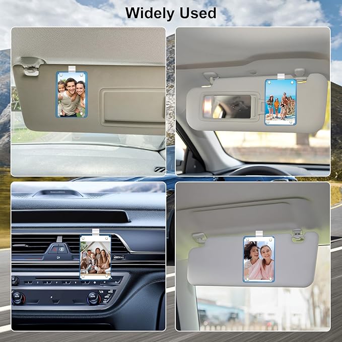 2Pcs Car Picture Holder Visor Photo Clip Acrylic Magnetic Personalized Car Accessories Vertical Horizontal Display for Adding Family or Personal Photos