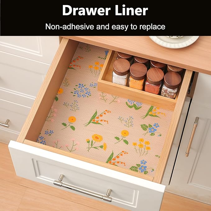 INNOLITES Shelf Liners for Kitchen Cabinets Non-Adhesive Drawer Liner with Floral, Waterproof Durable Easy to Clean, for Refrigerator, Shelves (Colorful Floral, 11.8" x 240")