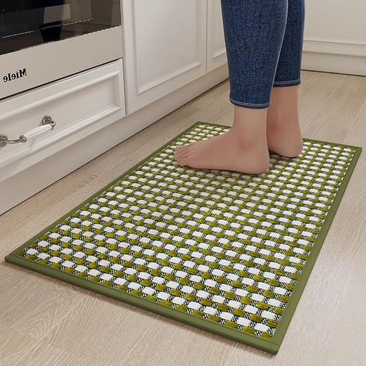 YDKGL Kitchen Mats for Floor, Super Absorbent Kitchen Rugs Non Slip Washable, Rubber Backing Soft Chenille Braided Kitchen Runner Rug Standing Mat Sink Mat, Easy to Clean, Green 17"x30"