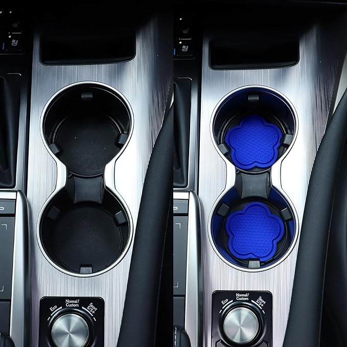 GaRhomxy Car Cup Holder Coaster, Universal Non-Slip Recessed Flower Shaped Cup Holders, Cute Car Accessories Interior for Women and Man Interior Sets 4 Pack (Blue)
