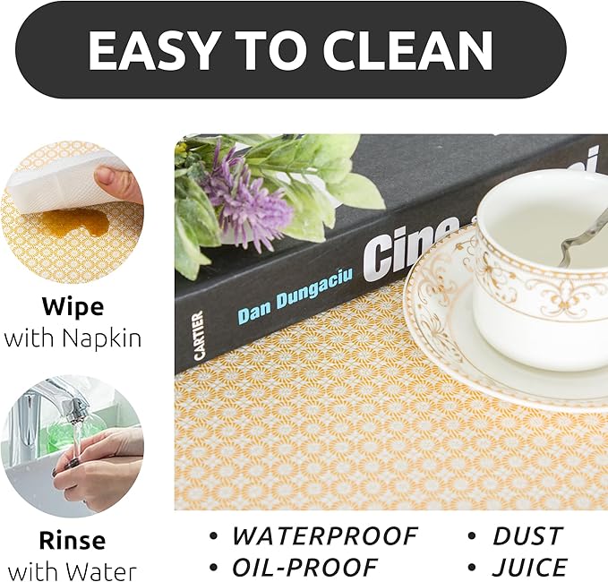 RAY STAR 18X96 Inch Shelf Liner for Kitchen Cabinets, Non-Adhesive Cabinet Liner Washable, PVC Drawer Liner for Dresser Non-Slip Bathroom (Yellow Circle)(1 Roll)