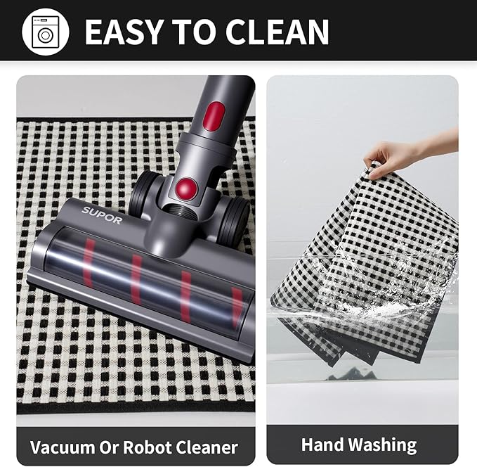 YDKGL Kitchen Runner Rugs Non Slip Washable, Super Absorbent Soft Chenille Braided Kitchen Mats for Floor Rubber Backing Sink Mat Standing Hallway Floor Mat, Easy Clean, Black 17"x59"