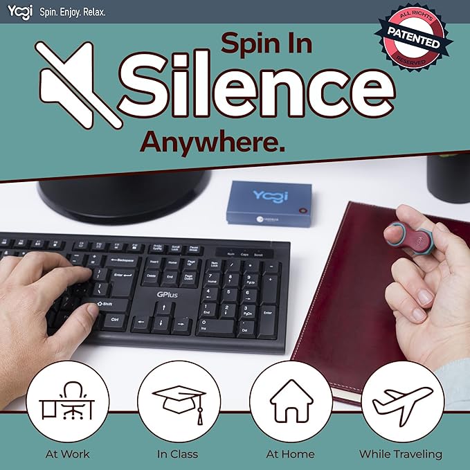 Yogi Fidget Toy – Silent Sensory Spinner for Adults & Kids – Stress Relief Fidgets for ADHD, Anxiety – Fidget Toys for Adults – Includes 5 Finger-Fit Rings – Work, School & Travel – Lava