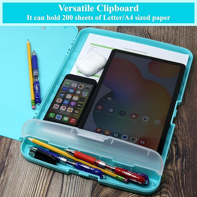 Think2Master Teal Plastic Storage Clipboard with Pencil Holder. | 25% Heavier & 25% Sturdier| Heavy Duty. Must Have for Nurses, Teachers & Classrooms.
