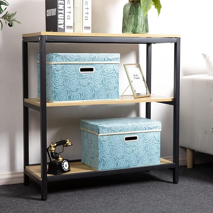 PRANDOM Collapsible Storage Cubes with Lids, Fabric Decorative Storage Bins Boxes Organizer Containers Baskets with Cover Handles for Bedroom Closet Living Room, 14.9x9.8x9.8 Inch, 3 Pack