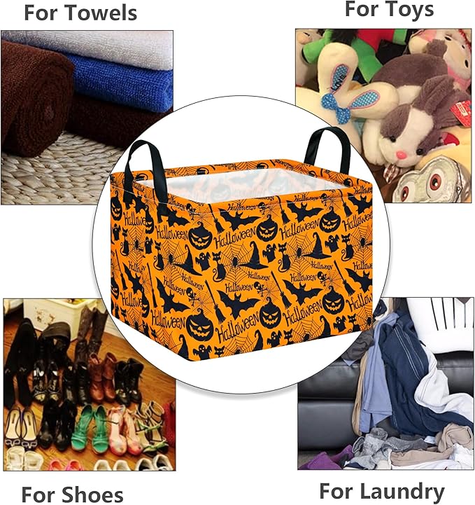 Halloween Storage Basket Pumpkin Ghost Gift Basket for Kids Foldable Toy Box Waterproof Organizer Bin Laundry Nursery Hamper for Home Office Dorm Closet Shelf